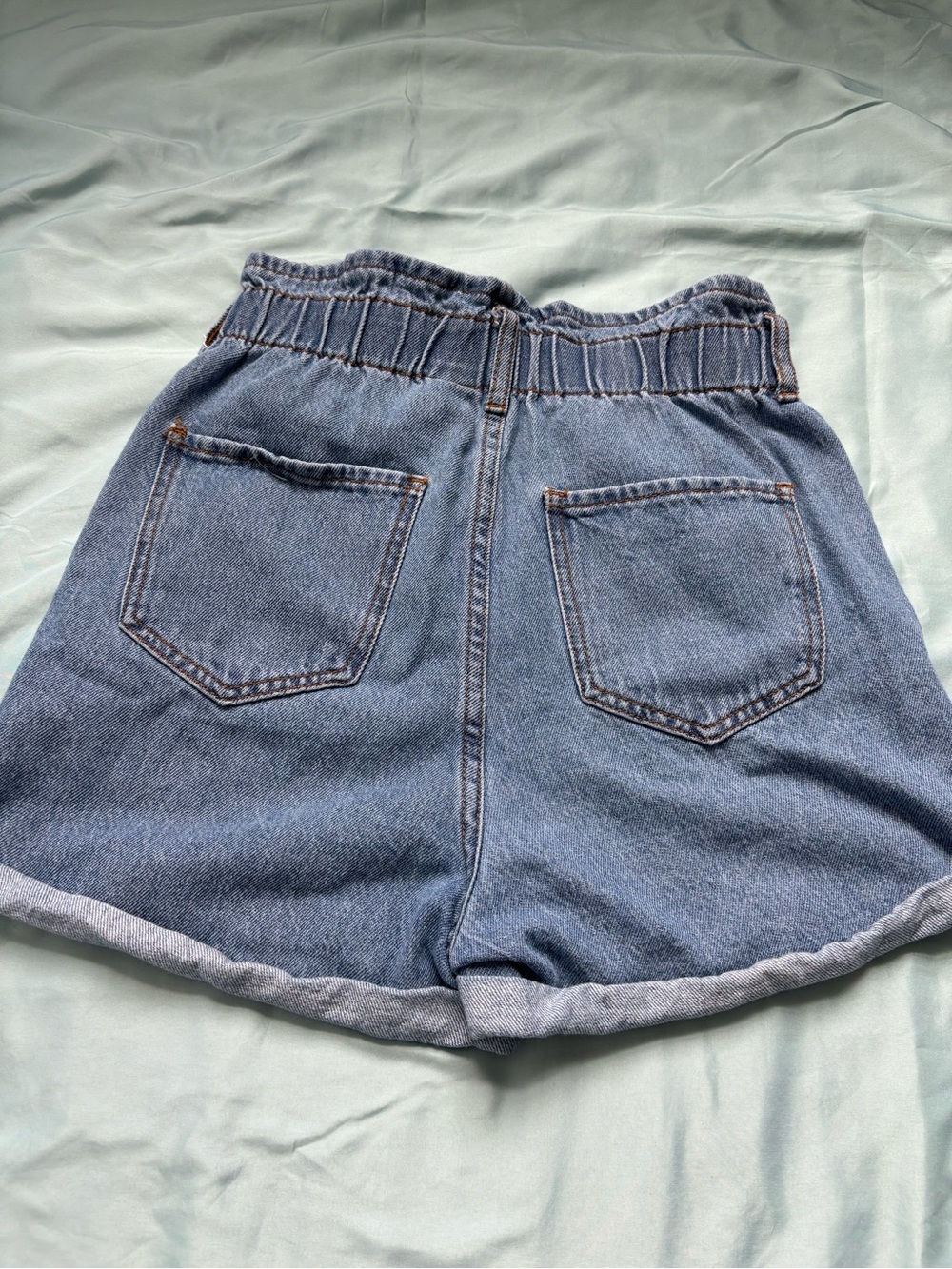 High-Waist Blue Denim Paperbag Shorts